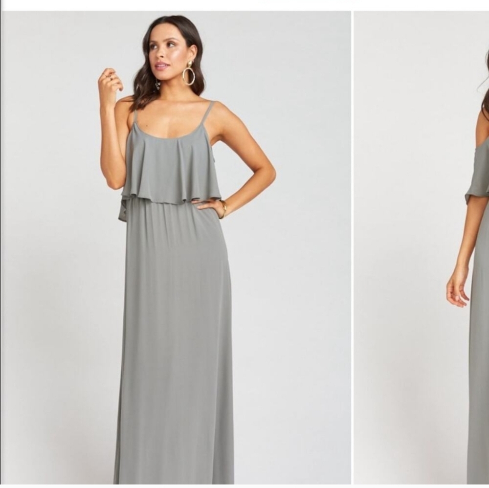 Show Me Your MuMu Small Gray Blue Caitlin Chiffon Party Bridal Ruffle Dress Smal